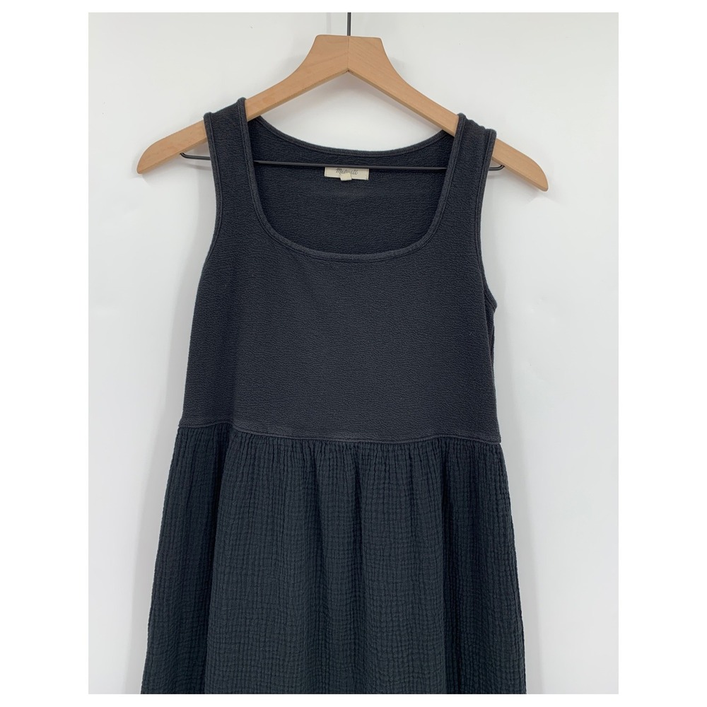 Madewell Dress Women Small Black Waffle Knit Gauze Sleeveless Scoop Neck Midi - Picture 2 of 9